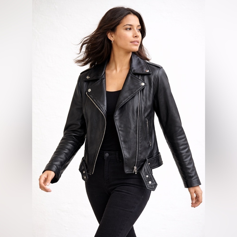 North Bound Leather Black Moto Biker Jacket Cropped Biker Gothic Style Size M